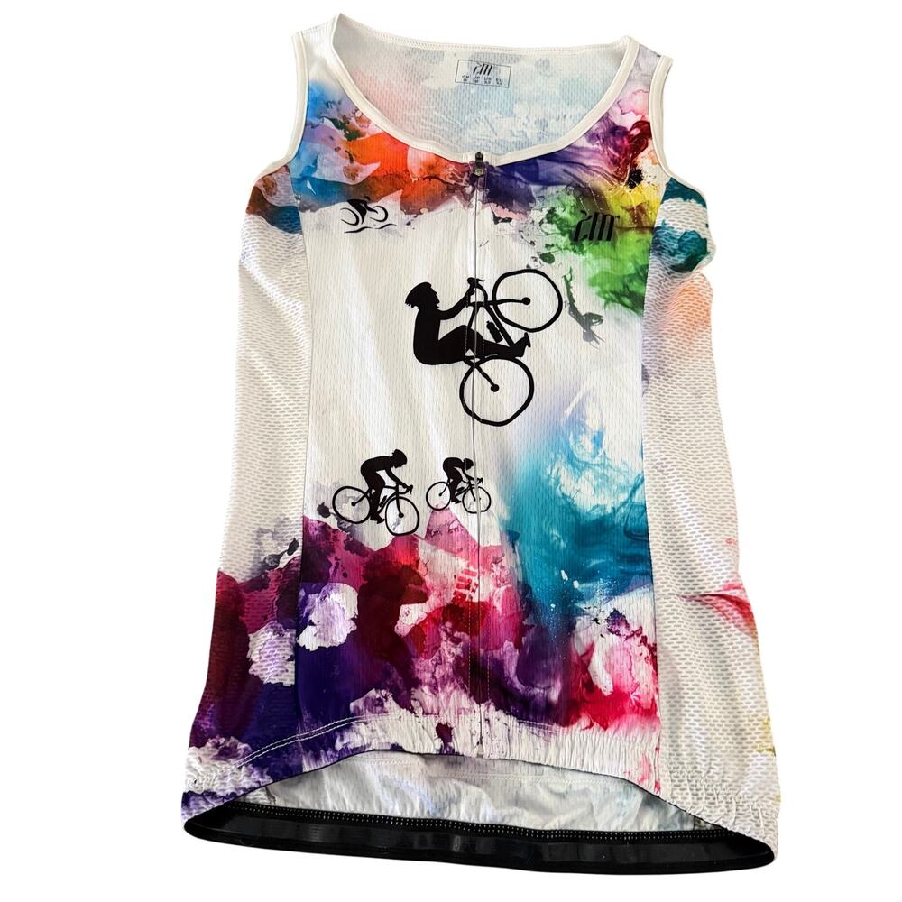 Womens Cycling Jersey colorful bright sz XS tank top zip up loose fit biker pkts
